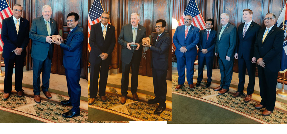Consul General met Missouri Governor Mike Parson and thanked him for his strong support for India-US trade and business partnership. Speaker Dean Plocher, Treasury Secretary Vivek Malek, and prominent Indian diaspora leaders were present.